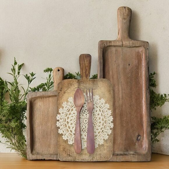 Vintage Hardwood Spoon Fork Salad Serving Decorative Utensil Set - Picture 2 of 13